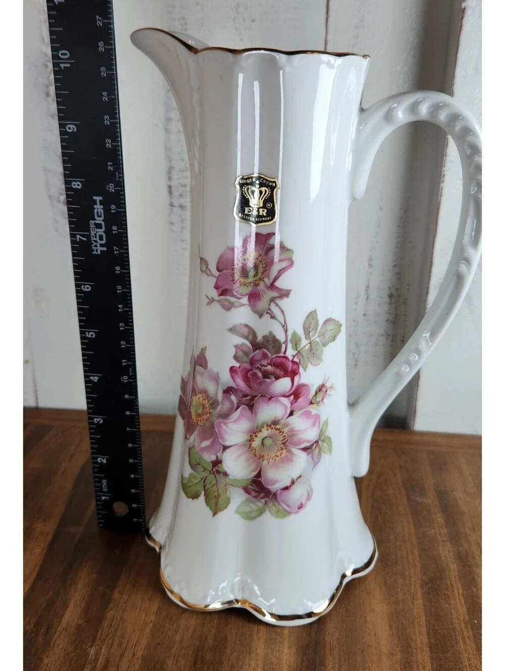 Pristine Gerold Porzellan Wild Rose Porcelain Pitcher Gold Foil Label W Germany